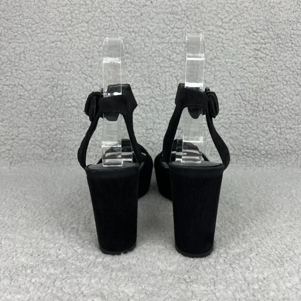 Stuart Weitzman Real Deal Sandal Heels Womens 5 Shoes Black Suede Platform Strap - Picture 5 of 12
